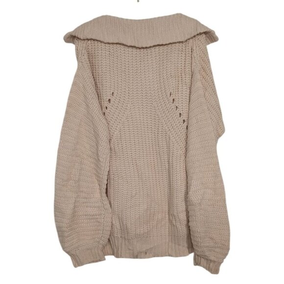 Uniq by Litz Ribbed V Neck Sweater Womens Size Medium/Large Cream Oversized Knit - Picture 7 of 11